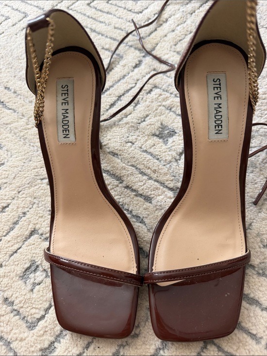 Steve Madden Shoes - Steve Madden Brown Patent wrap around Chain-Ankle Stiletto Sandals